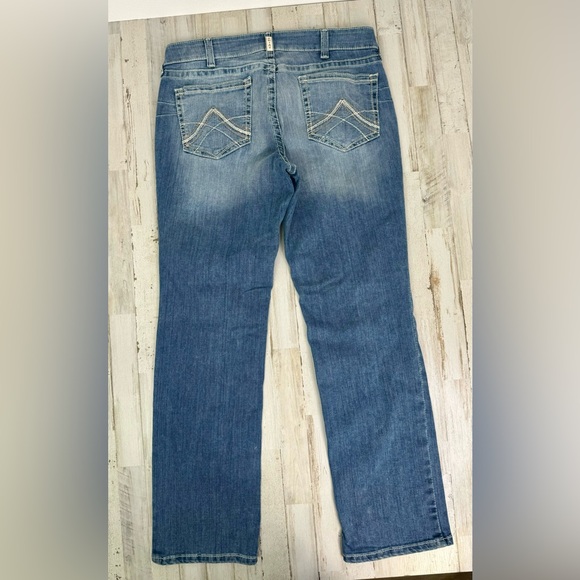 Ariat Real Jeans Womens 33R Blue Medium Wash Mid Rise Embroidered Denim - Picture 10 of 12